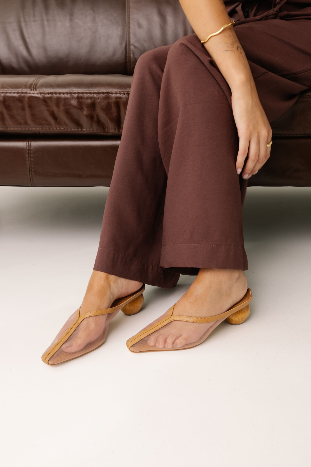 Mule em Couro e Tela Siena